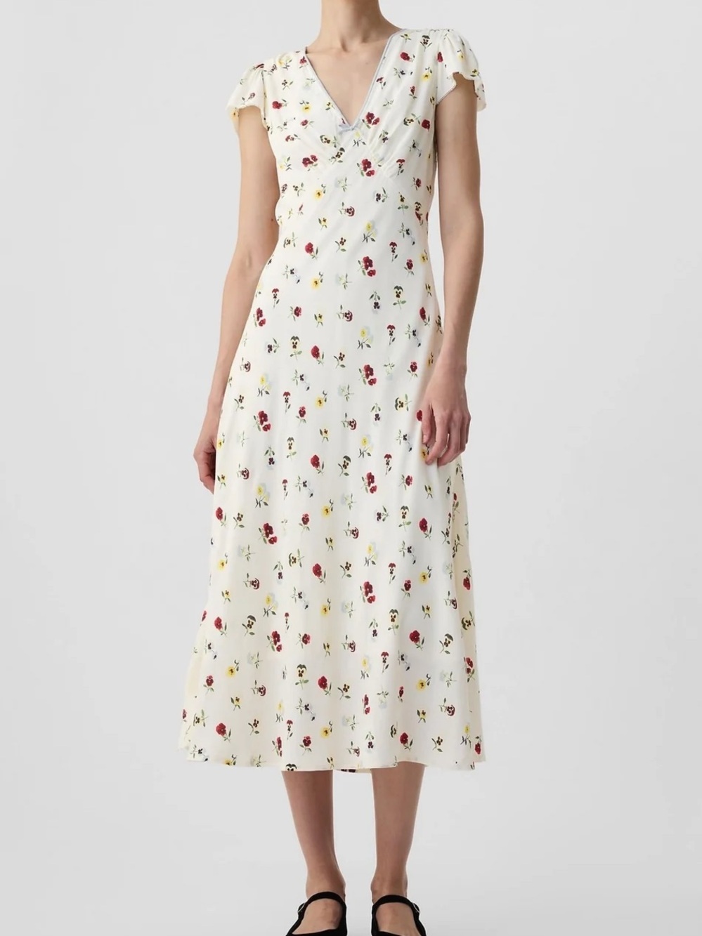 GAP X Doen Ivory Floral V-Neck Midi Dress